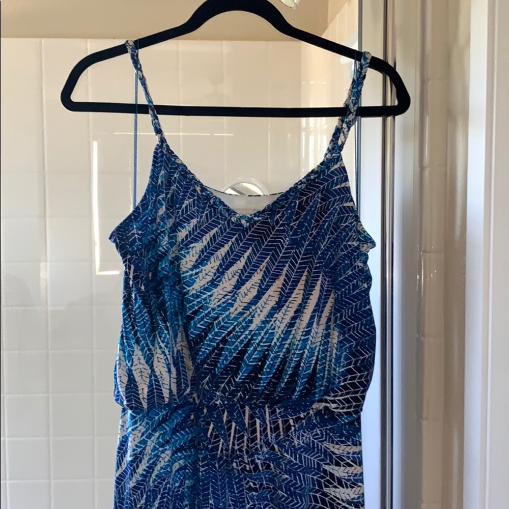 London Times Maxi Dress - blue palm print